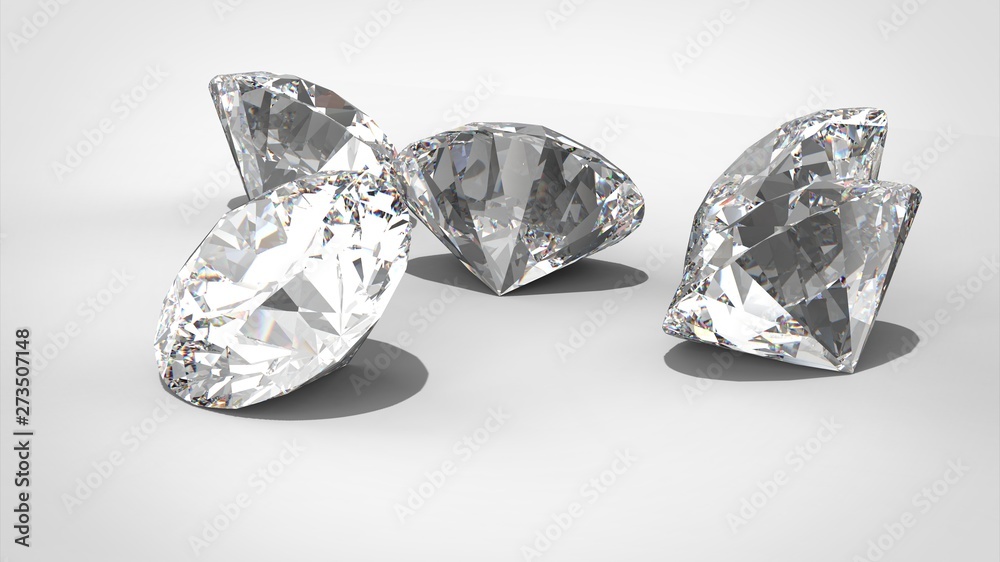 Luxury diamonds on whte backgrounds - clipping path. 3D rendering model