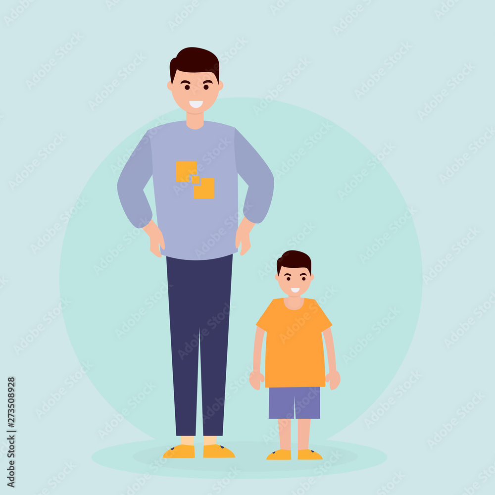 Inscription Happy Father's Day. Dad holding his son. Vector illustration of a flat design Inscription Happy Father's Day. Dad holding his son. Vector illustration of a flat design