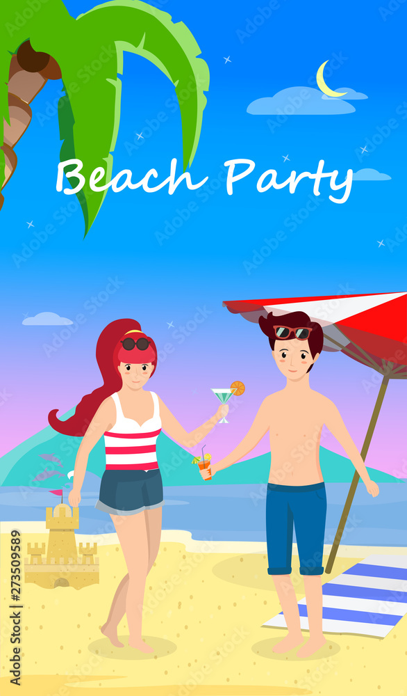 Happy Family at Beach Party. Honeymoon Travel