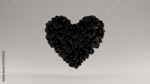 Large Black 3d Heart Icon Made out of lots of Smaller Hearts 3d illustration 3d render