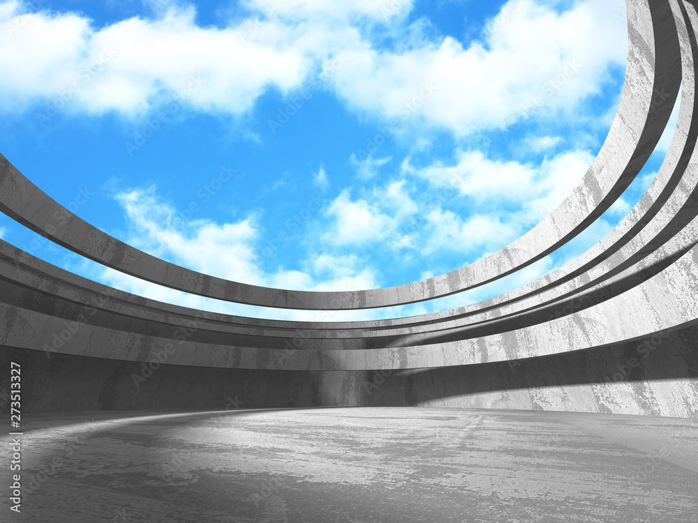 Fototapeta premium Concrete room wall construction on cloudy sky background