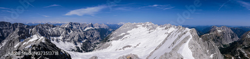 Karwendel Panorama von der Grubenkarspitze über Lalidererspitze, Bockkarspitze bis Pleisenspitze