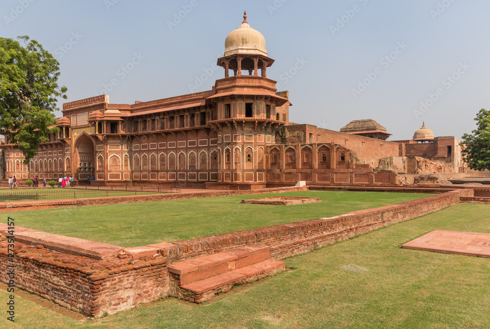 Agra, India - the Agra Fort, like the more famous Taj Mahal, is a Unesco World Heritage site. Here in particular its famous red stone structure