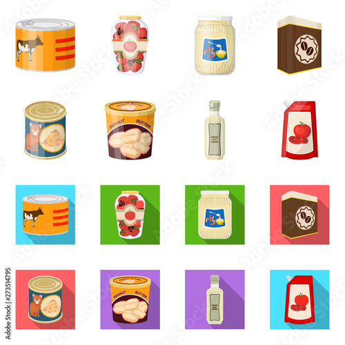 Vector design of can and food logo. Collection of can and package vector icon for stock.