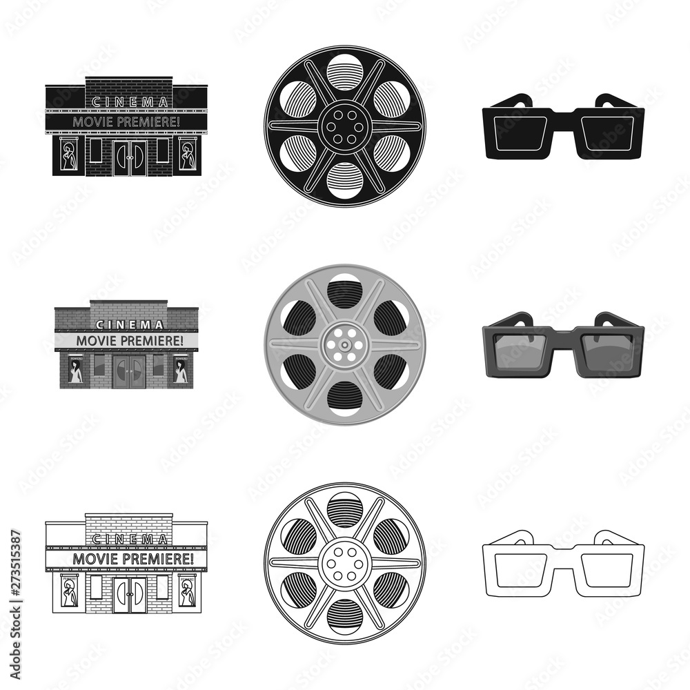 Isolated object of television and filming icon. Set of television and viewing vector icon for stock.