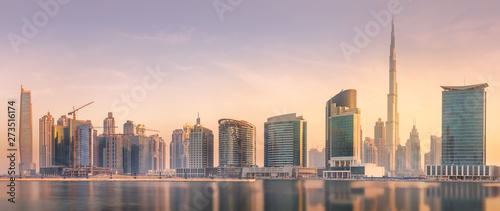 Photography Panoramic view of Dubai Business bay, UAE