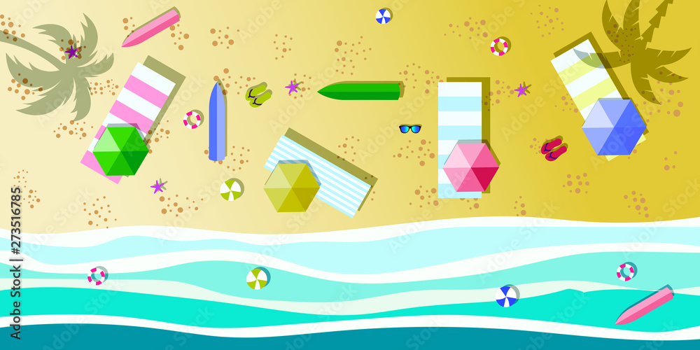 Naklejka premium Sea view in summer. Beach and sand. Holidays, travel, vacation concept. Exotic island