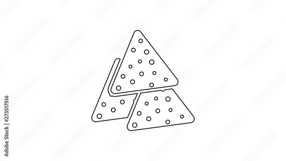 Black Nachos line icon on white background. Tortilla chips or nachos tortillas. Traditional mexican fast food. 4K Video motion graphic animation Black Nachos line icon on white background. Tortilla chips or nachos tortillas. Traditional mexican fast food. 4K Video motion graphic animation