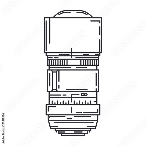 Line flat vector icon digital photographer professional equipment. Photography art. Photographic camera lens telephoto, fish eye, portrait. Cartoon style illustration, design. Snapshot photo studio.