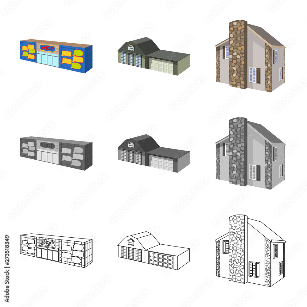 Vector illustration of facade and housing symbol. Collection of facade and infrastructure stock symbol for web.