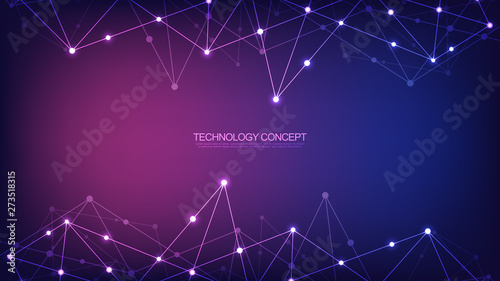 Digital technology background with connecting dots and lines. Abstract technical background of network connection and communication.
