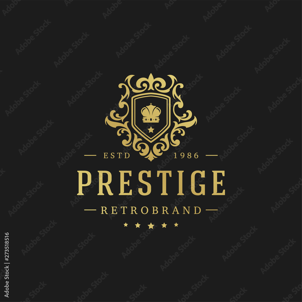 Luxury logo design template vector illustration victorian vignettes royal ornament shapes for logotype or badge design. Luxury logo design template vector illustration victorian vignettes royal ornament shapes for logotype or badge design.