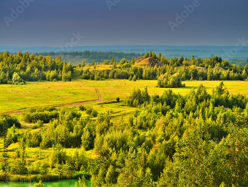 Drammtic summer forest from above landscape