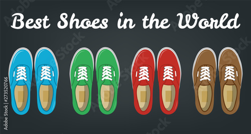 Sneakers top view. Shoes background. Sneakers and Slippers collection. Vector