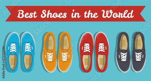 Sneakers top view. Shoes background. Sneakers and Slippers collection. Vector