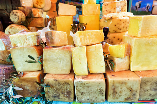 Stand with Variety of Aged Cheeses in Palermo, Italy