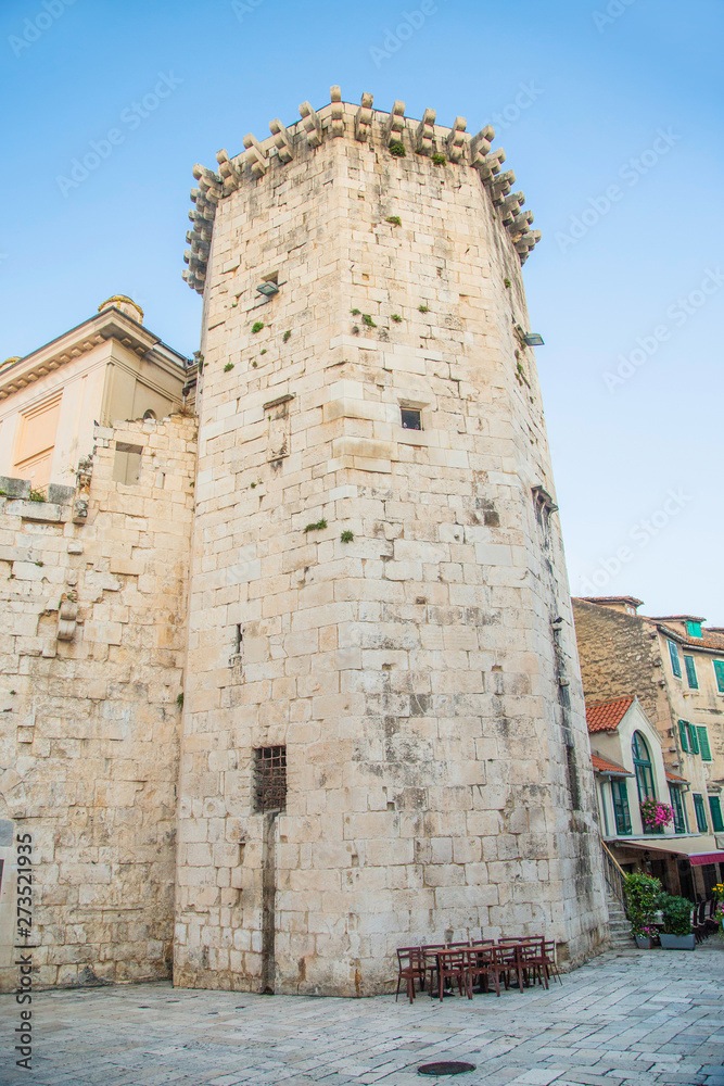 City of Split, Croatia, early morning in the old town square in the Diocletians Palace