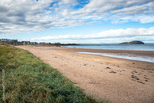 Beautful sandy beach along the east coast of Scotland on a sunny autumn day