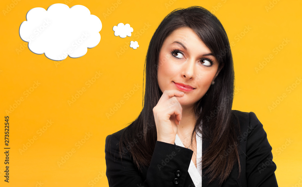 Beautiful young woman in a pensive expression, bubble speach Beautiful young woman in a pensive expression, bubble speach