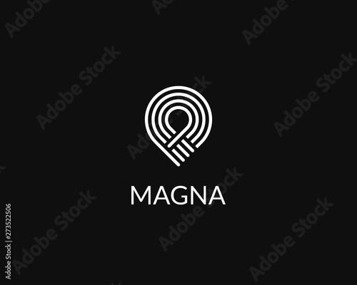 Handshake pin circle trust vector logo . Delivery, deal, team, shipping logotype.