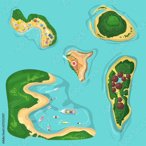 Beautiful seamless tropical island pattern on blue background. Landscape with...