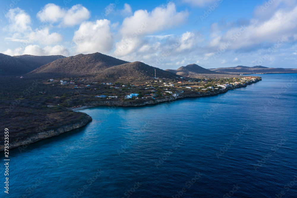 Aerial view over beach Playa Jeremi on the western side of  Curaçao/Caribbean /Dutch Antilles