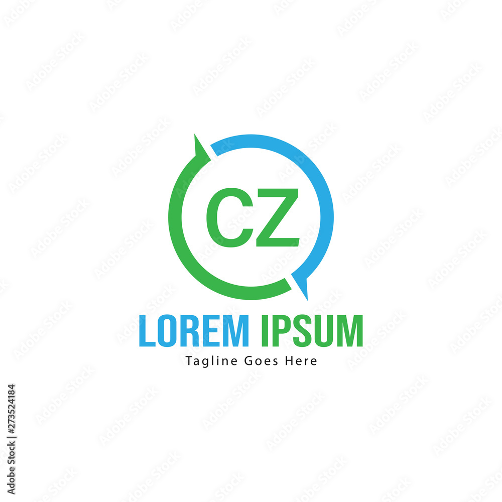 Initial CZ logo template with modern frame. Minimalist CZ letter logo vector illustration Initial CZ logo template with modern frame. Minimalist CZ letter logo vector illustration