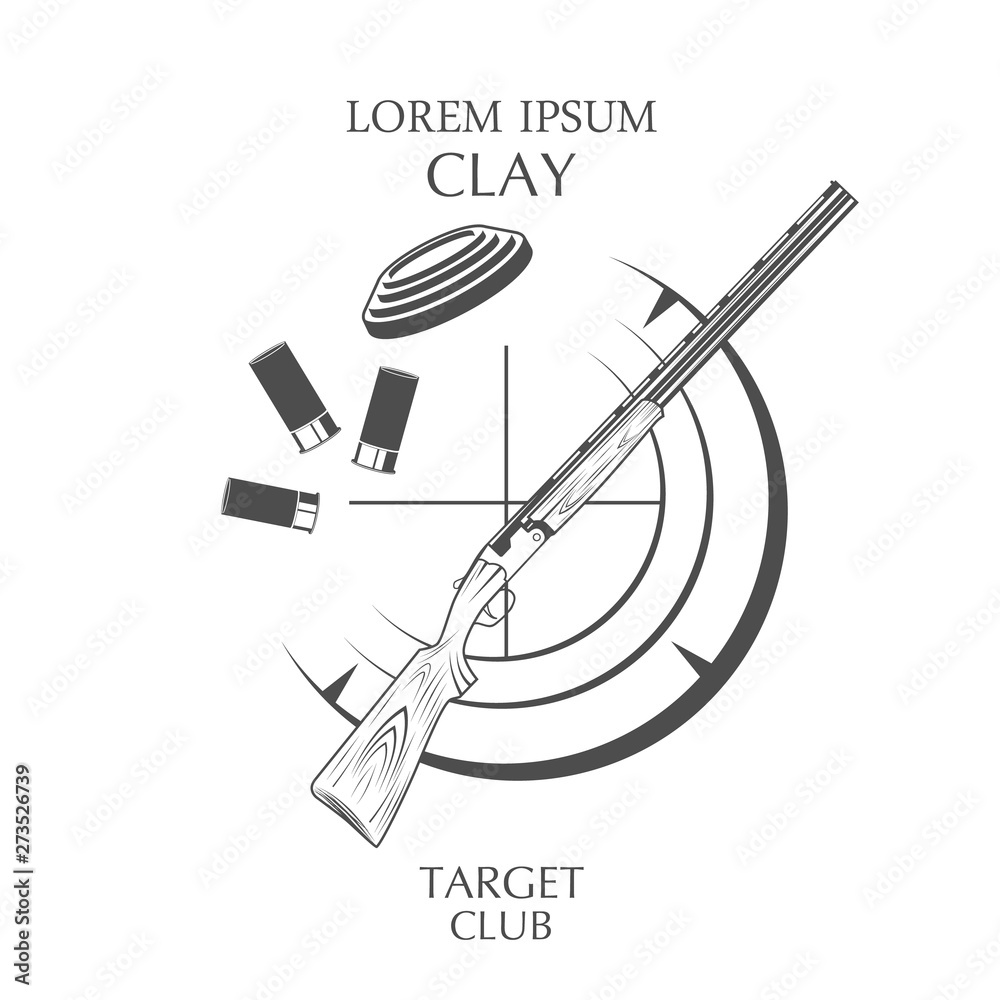 sporting clay Skeet. vintage clay target and gun club labels Stock