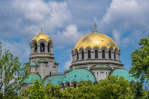 Golden domes of St. Alexander Nevsky Cathedral, 1882-1912, neo-byzantine style, Bulgarian Orthodox, Sofia, Bulgaria.