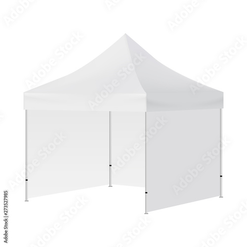 Blank square tent with three walls mock up isolated on white background - side view. Vector illustration
