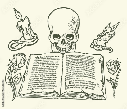 skull ritual Satanism  the occult book open