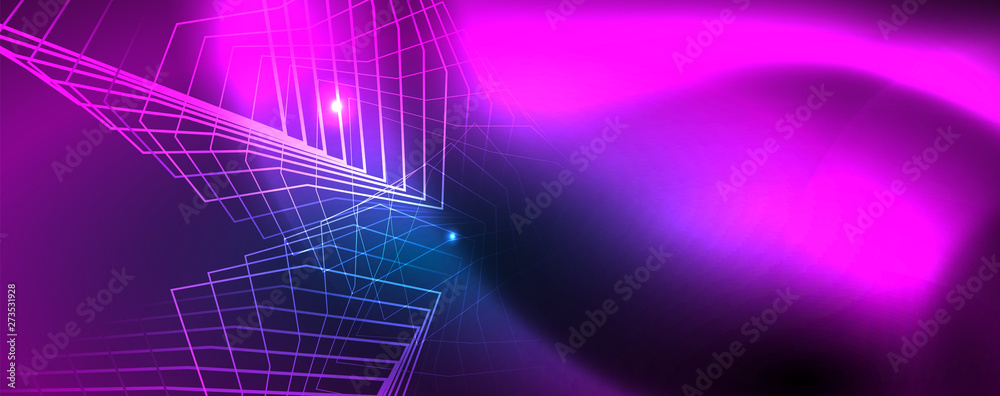 Neon glowing techno lines, hi-tech futuristic abstract background template, vector Neon glowing techno lines, hi-tech futuristic abstract background template, vector
