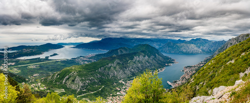 Panoramic view of Bay of Kotor from Serpentine road with hairpin bends