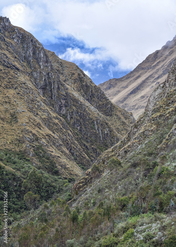 Andean mountain scenery in the Silke Valley. Ancascocha Trek, Cusco, Peru