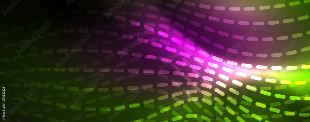 Fototapeta premium Shiny neon vector wave line abstract background, motion concept