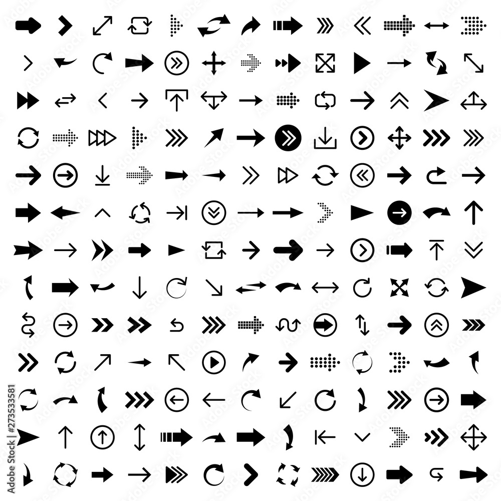 Arrows set of 170 black icons. Arrow icon. Arrow vector collection. Arrow. Cursor. Modern simple arrows. Vector illustration.
