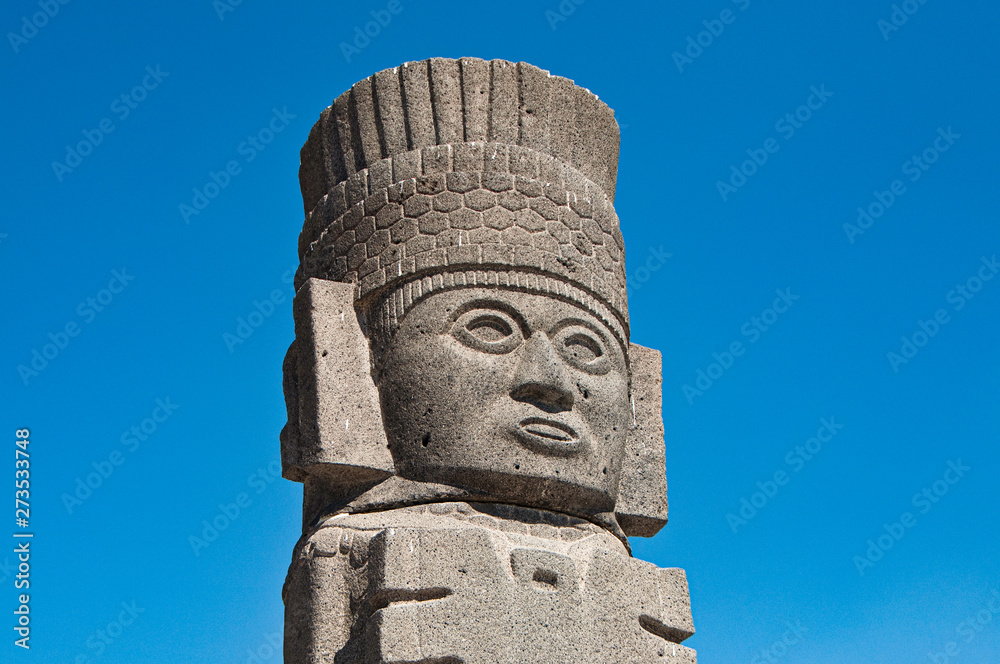 Tula de Allende, Mexico - November 12, 2010. Pyramids with prehispanic giants statues on the top
