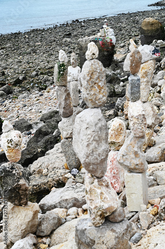 stones on the bank of the Tago tiver in Lisbon photo