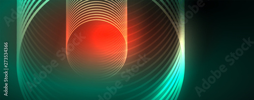 Shiny neon lines template - northern lights glowing blur lines. Futuristic style glow neon 80s disco club or night party techno template