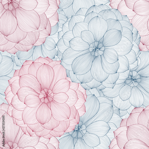 Seamless pattern with dahlia flowers. Abstract background for wallpaper, wrapping paper, packaging.