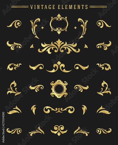 Vintage ornaments vignettes set floral elements for design invitations greeting cards