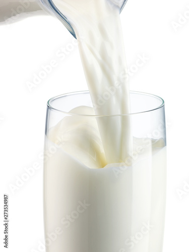 pouring milk in a glass isolated 