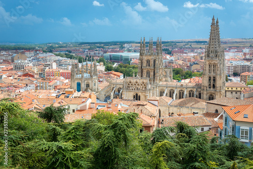 View on Burgos Cathedral from Castle hill, Spain