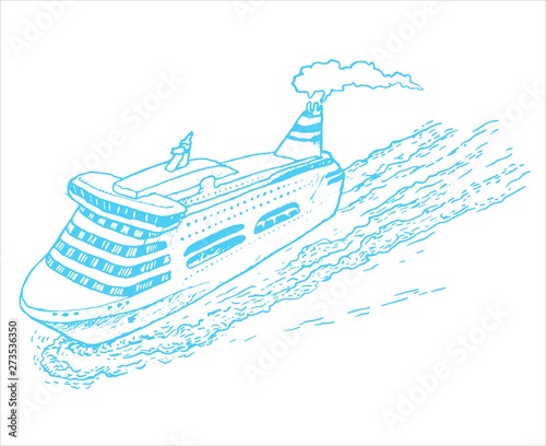 A big giant ship sails on the sea to the ocean around the world cruise liner
