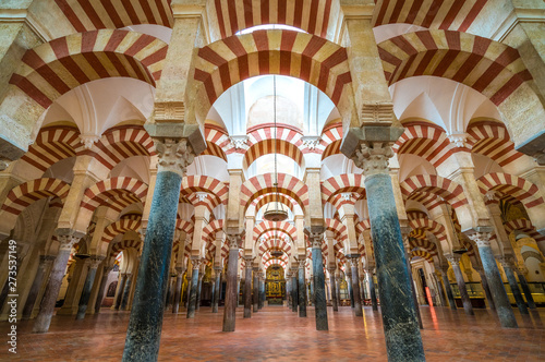 Scenic indoor sight in the Mosque–Cathedral of Cordoba. Andalusia, Spain.  © e55evu