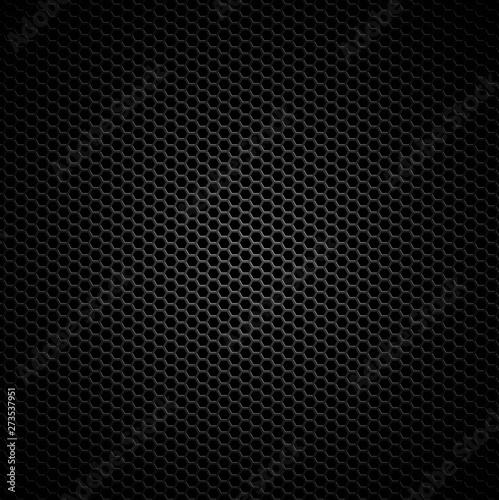 Black futuristic textured background. Metal hexagon net.