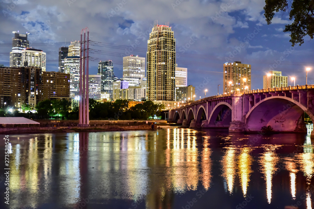 Fototapeta premium urban skyline along the river at night