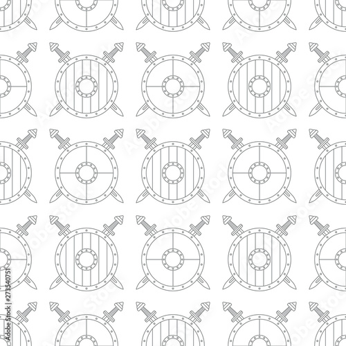 seamless pattern with viking shields and swords on white background
