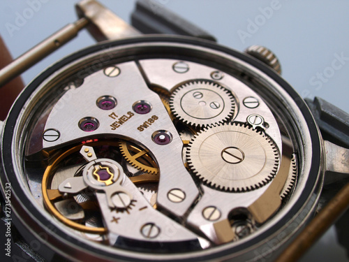 vintage mechanical watch movement macro detail