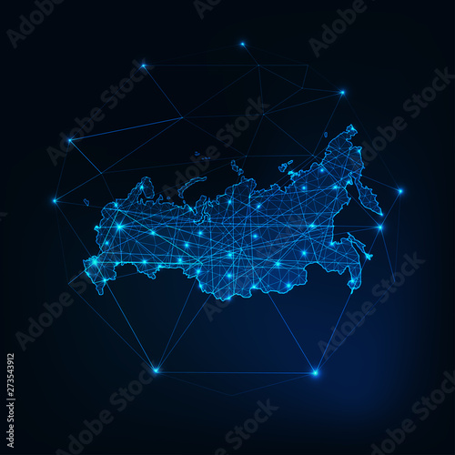 Fotografie, Obraz Russia glowing network map outline